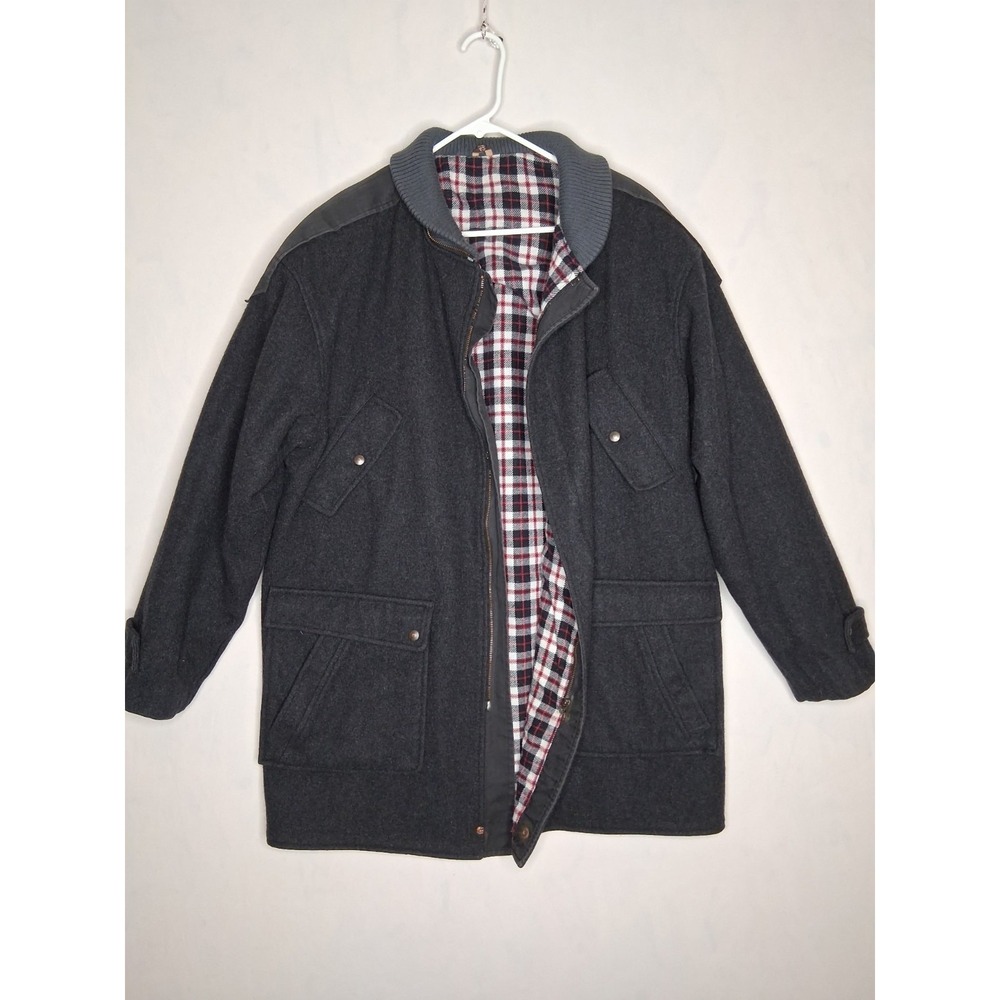 Saint Andrea Mens Wool Blend Jacket Gray Plaid Lined Full Zip Coat Large